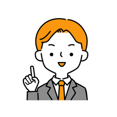 指差しポーズをする笑顔のビジネスマンのシンプルなイラストアイコン