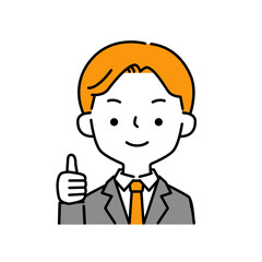 スーツを着たいいねポーズの笑顔の男性のシンプルなイラストアイコン