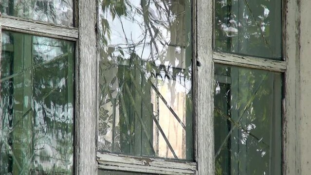 Alapaevsk, Russia - 17 July 2012: Windows of museum of Remembrance of Representatives of Russian Imperial House. Building, which contained relatives of Nicholas II before their execution.