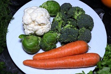 Diet food prepared with broccoli, cauliflower and carrots