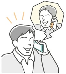 上司からの電話に、笑顔で対応する若いビジネスマン