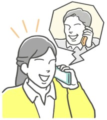 上司からの電話に、笑顔で対応するビジネスウーマン