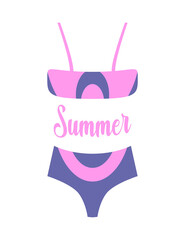 Summer isolated fashion swimsuit. Minimalistic simplified illustration. Vector. Swimsuit for beach. Two-piece swimsuits. Trendy color 2022