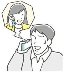 電話で妻に怒られ、焦る夫