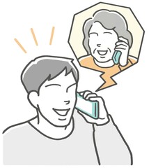 母親と仲良く楽しそうに電話をする息子