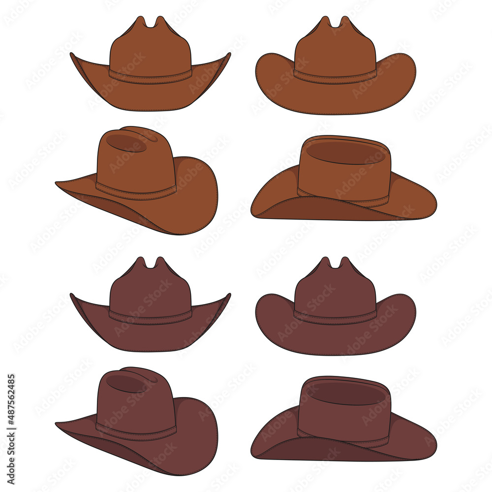 Poster set of color illustrations with cowboy hat. isolated vector objects on a white background.