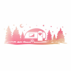 Camp Scene Illustration Clip Art Design Shape. Vacation Mountain Land Silhouette Icon Vector.