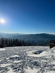 Winter mountain landscape. Carpathian Mountains, Ukraine