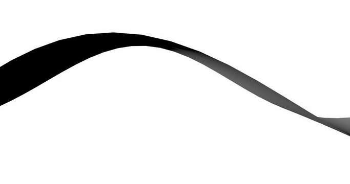 A black ribbon twists on a white background. The movement of the figure in waves.