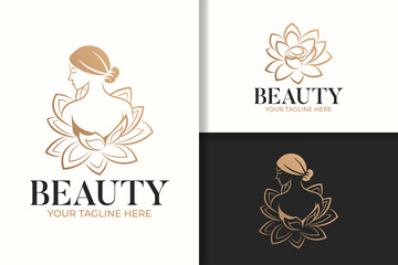 Feminine beauty woman and lotus logo template