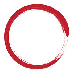 Circle brush stroke vector isolated on white background. Red enso zen circle brush stroke. For stamp, seal, ink and paintbrush design template. Grunge hand drawn circle shape, vector illustration