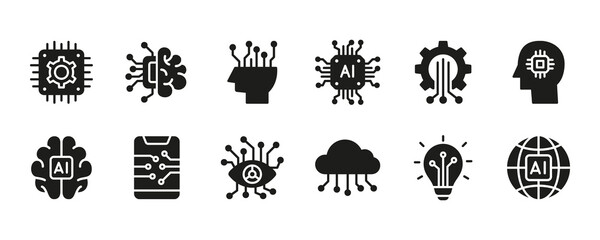Obraz premium Artificial intelligence icon set. Vector graphic illustration.
