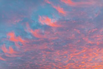 Bright pink blue beautiful evening sky
