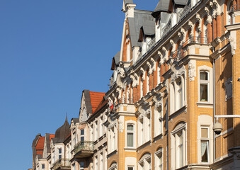 Fototapeta na wymiar Poznan, Poland - Streets and architecture around the market square. Spring in the Old town.