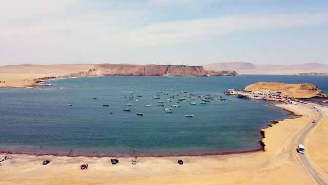 Aerial view of the coast of Paracas in Peru