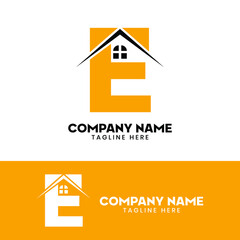 Initial letter E real estate logo vector, initial letter E house logo