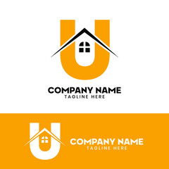 Initial letter U real estate logo vector, initial letter U house logo
