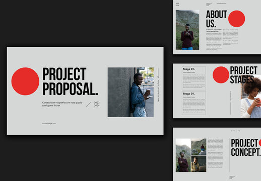 Grey Pitch Deck Layout with Red Accent