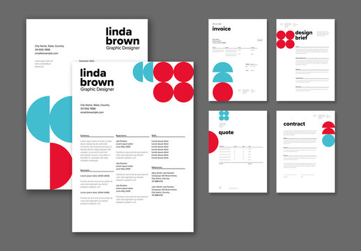Resume and Business Stationery Set with Red and Blue Accents