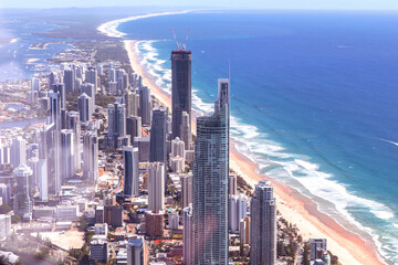 Gold Coast's famous beaches and skyline aerial