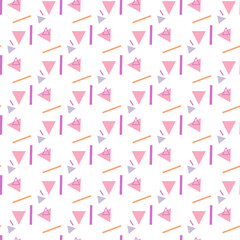 Seamless patterns of geometric shapes. Circles, triangles and stripes. Delicate pastel colors. Ideal for textiles.