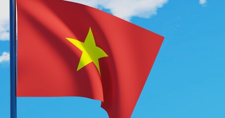 3D illustration of Vietnam Flag are waving in the sky