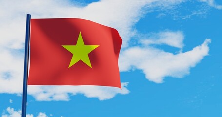 3D illustration of Vietnam Flag are waving in the sky