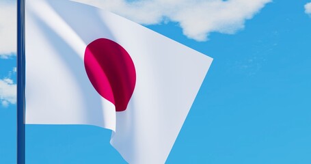 3D illustration of Japan Flag are waving in the sky