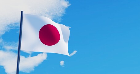 3D illustration of Japan Flag are waving in the sky
