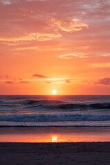 Gold coast beach colourful orange sky with clouds at sunrise