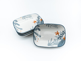 일본 문양이 있는 사각형 소스 접시 