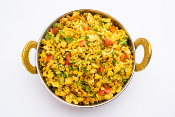 Egg bhurji, also known as Masala Anda Bhurji, is a scrambled eggs dish from India