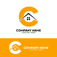 Initial letter C real estate logo vector, initial letter C house logo
