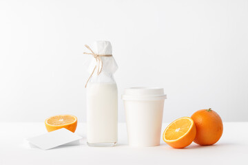 Organic products milk orange coffee