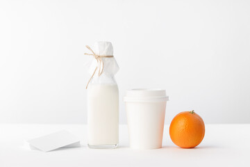 Organic products milk orange coffee