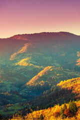 Mountain landscape in the autumn morning. Carpathian mountains. Ukraine