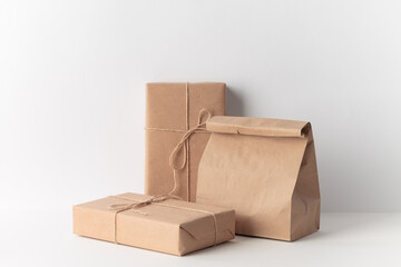 packaging set of craft boxes and a paper bag