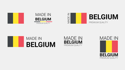 Vector set of made in Belgium labels, made in the Belgium logo, Belgium flag, product emblem, made in Belgium badges, premium quality, patriot proud label stamp, vector illustration, Rectangle