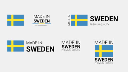 Vector set of made in Sweden labels, made in the Sweden logo, Sweden flag, product emblem, made in Sweden badges, premium quality, patriot proud label stamp, vector illustration, Rectangle