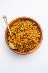 Egg bhurji, also known as Masala Anda Bhurji, is a scrambled eggs dish from India