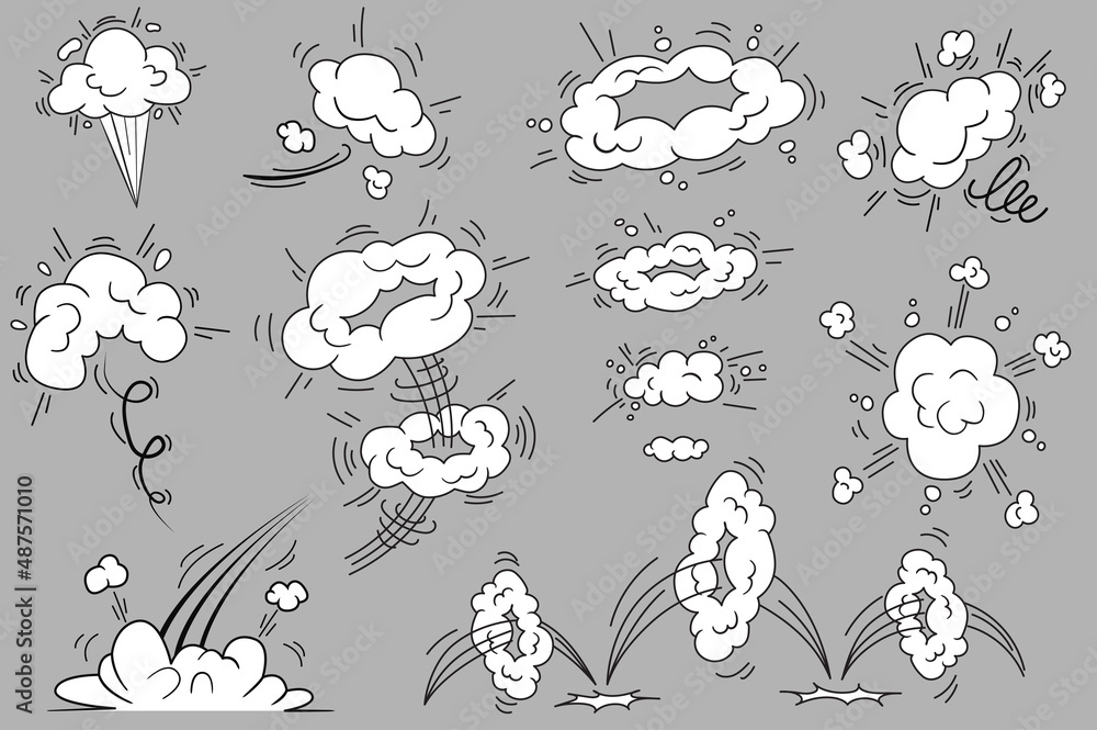 Leinwandbilder bang and cloud explosions in comic style set isolated elements. bundle of smoke effects frames with 
