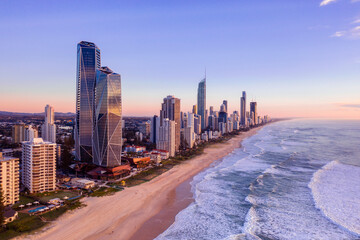 Sunrise views over Gold Coast cityscape and beach