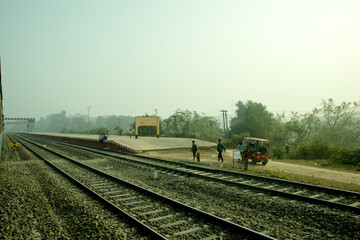 Fototapeta premium A Indian Railway line near a small station.