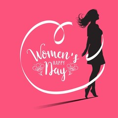  Women's day. 8 march. Woman's silhouette and ribbon. Womens History Month.