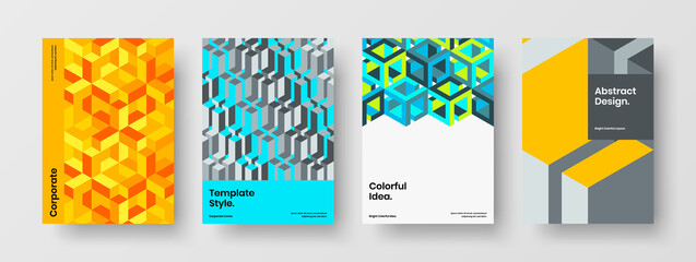 Original company identity A4 vector design concept composition. Trendy mosaic hexagons corporate cover layout collection.