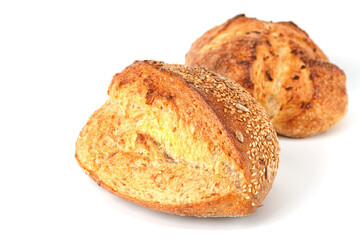Loaf of bread isolated on white background. Whole bread.Crispy bread roll isolated against white background