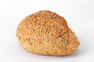 Loaf of bread isolated on white background. Whole bread.Crispy bread roll isolated against white background