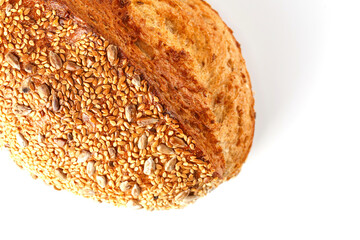 Loaf of bread isolated on white background. Whole bread.Crispy bread roll isolated against white background