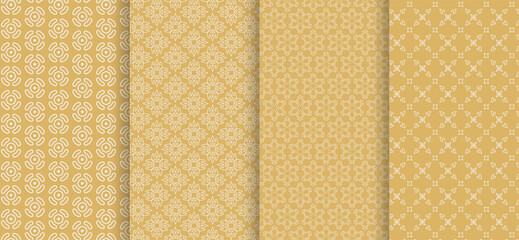 Set of decorative seamless patterns on gold
