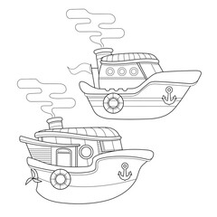 Boat. Set of cartoon boats. Outline ship. Vector.
